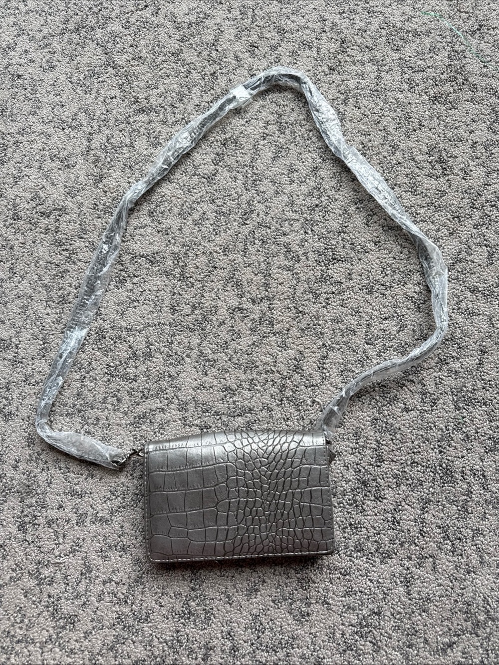 Croc-Embossed Metallic Gray Crossbody Bag NEW (minor inside defects)